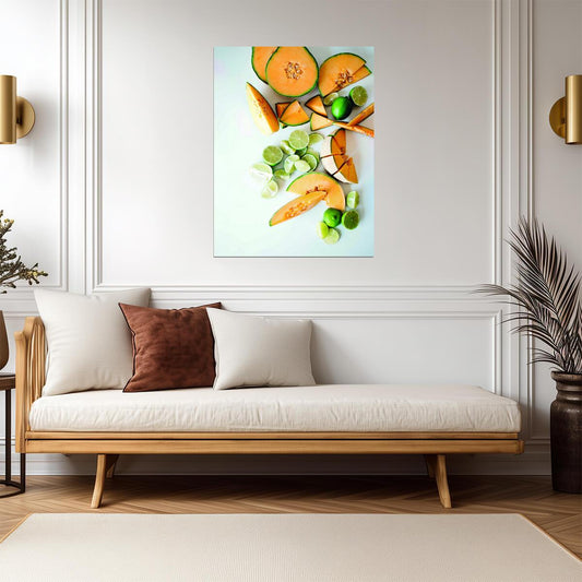 Fresh Melon and Lime Still Life | Modern Kitchen Photography | Vibrant Food Poster