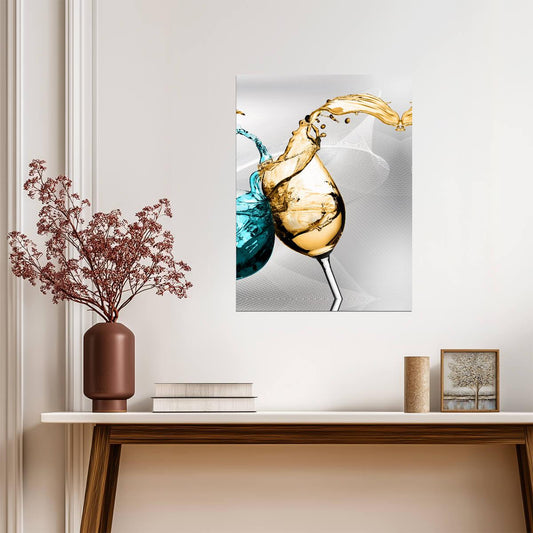Wine and Water Glass Splash | Abstract Drink Art | Elegant Modern Poster
