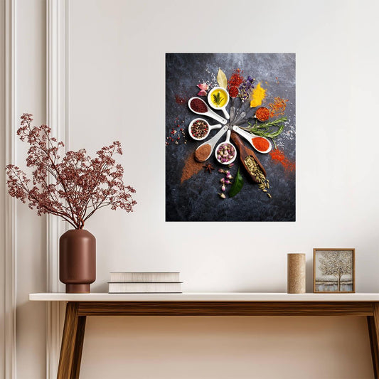 Spices and Herbs Arrangement | Culinary Photography | Rustic Kitchen Wall Poster
