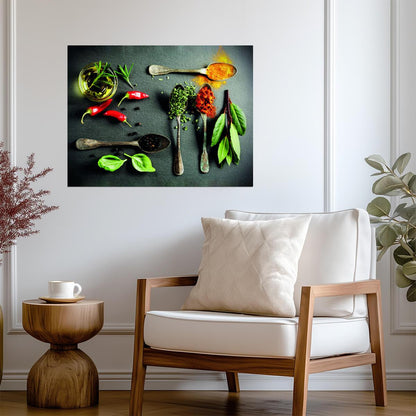 Spices and Fresh Herbs | Culinary Photography | Colorful Rustic Kitchen Poster