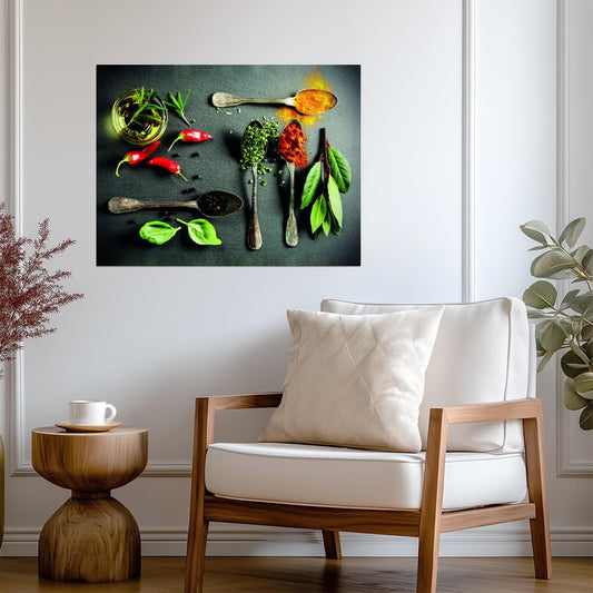 Spices and Fresh Herbs | Culinary Photography | Colorful Rustic Kitchen Poster