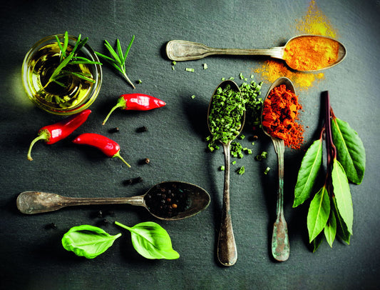 Spices and Fresh Herbs | Culinary Photography | Colorful Rustic Kitchen Poster