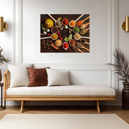 Colorful Spice Assortment | Rustic Culinary Photography | Kitchen Wall Poster