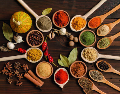 Colorful Spice Assortment | Rustic Culinary Photography | Kitchen Wall Poster