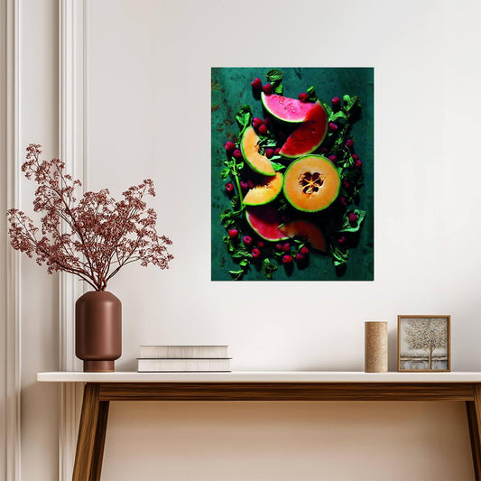 Rustic Melon Still Life | Fresh Fruit Photography | Organic Kitchen Poster
