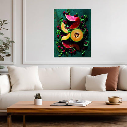 Rustic Melon Still Life | Fresh Fruit Photography | Organic Kitchen Poster