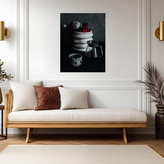 Vintage Coffee Still Life | Rustic Kitchen Photography | Dark Academia Poster