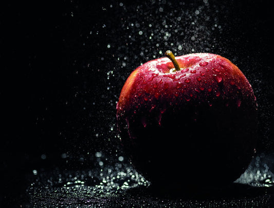 Red Apple with Water Droplets | Dramatic Fruit Photography | Modern Kitchen Poster