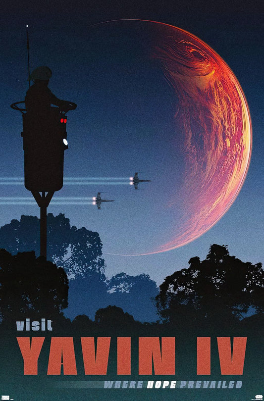 Yavin IV Space Travel Poster | Retro Star Wars Art | Sci-Fi Wall Decor