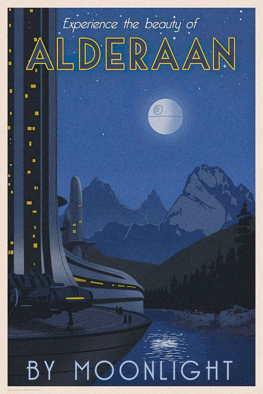 Alderaan by Moonlight Travel Poster | Retro Star Wars Art | Sci-Fi Wall Decor