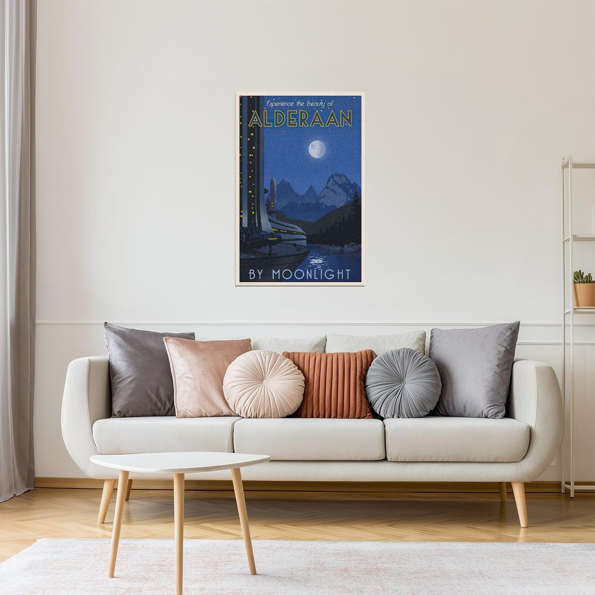 Alderaan by Moonlight Travel Poster | Retro Star Wars Art | Sci-Fi Wall Decor