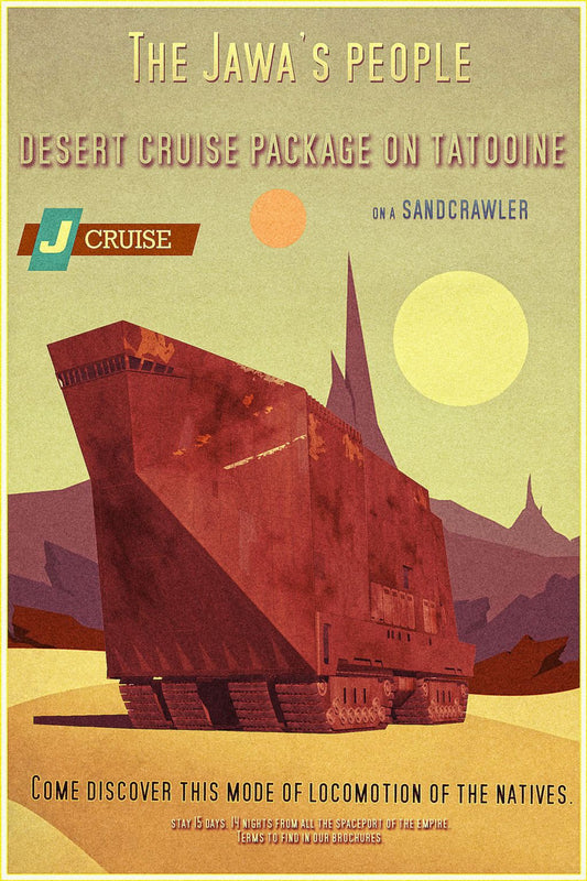Jundland Wastes Travel Poster | Tatooine Star Wars Art | Jawa Sandcrawler Decor